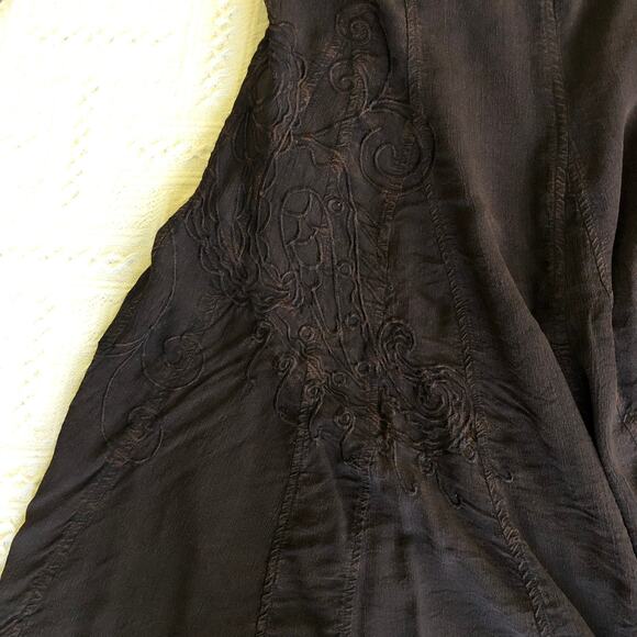 Coldwater Creek Brown Embroidered A-Line Midi Skirt M Flowy Fairycore Hippie Y2K - Picture 3 of 12